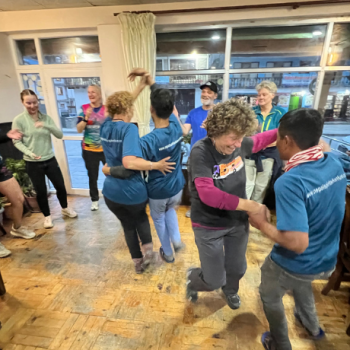 After finishing the trek, our guests enjoyed dancing with our staff.
