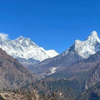 Everest Base Camp Trek From Lukla, Mt. Everest and Anadablam view from Namche Hill