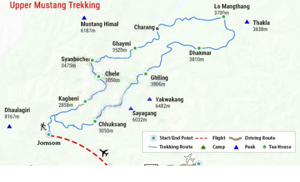 Upper Mustang Tour map